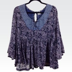 Akemi + Kin | L | Bell Sleeved Navy Paisley Top
